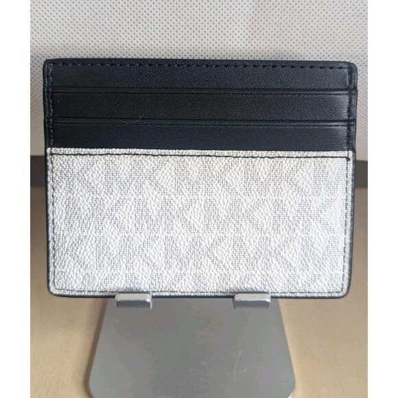 Michael Kors Cooper Leather Wallet Card Holder - Black, White - Picture 2 of 2
